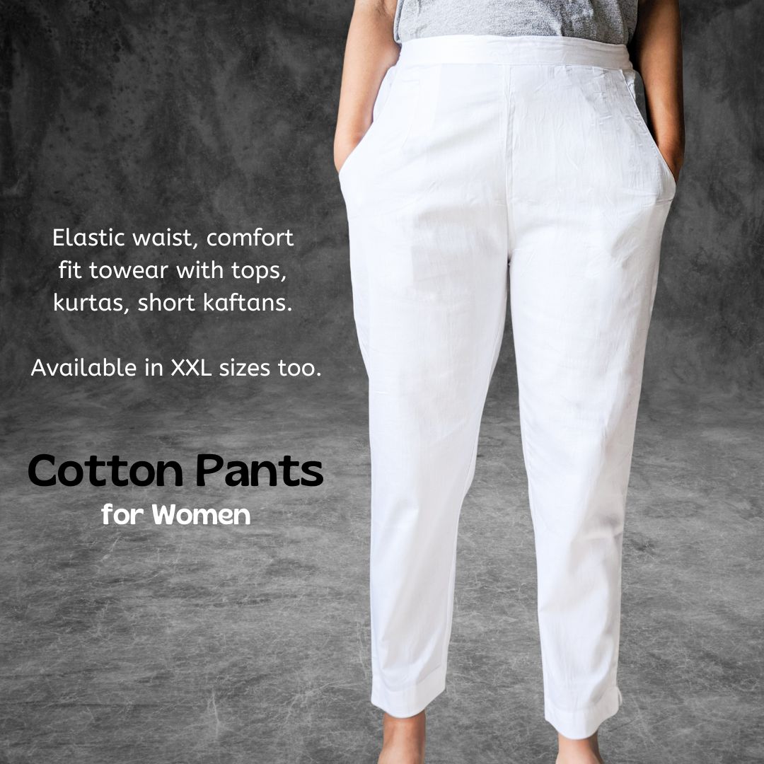 Buy Lycaa Women's Regular Fit Trouser Pants | Women Pure Cotton Flex Bottom  Wear for Kurtis & Kurtas | Women's Relaxed/Casual Plazo Pant (Stylish Lace  Lower, Free Size) Cream/Off-White Color at Amazon.in